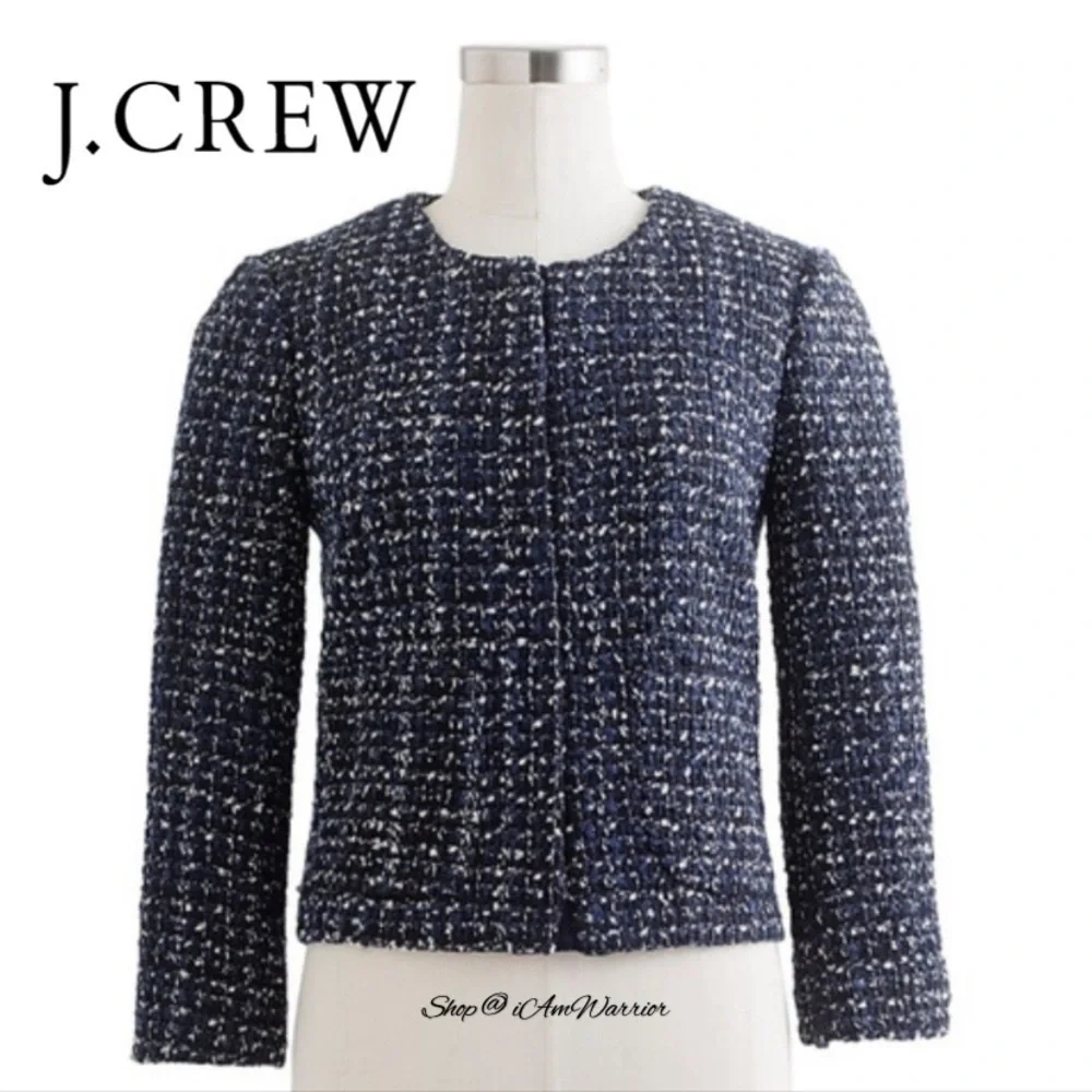 J.Crew midnight blue metallic cropped tweed jacket *shop@iamwarrior